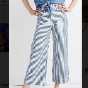 Madewell Wide-Leg Crop Pants Blue & White Stripes